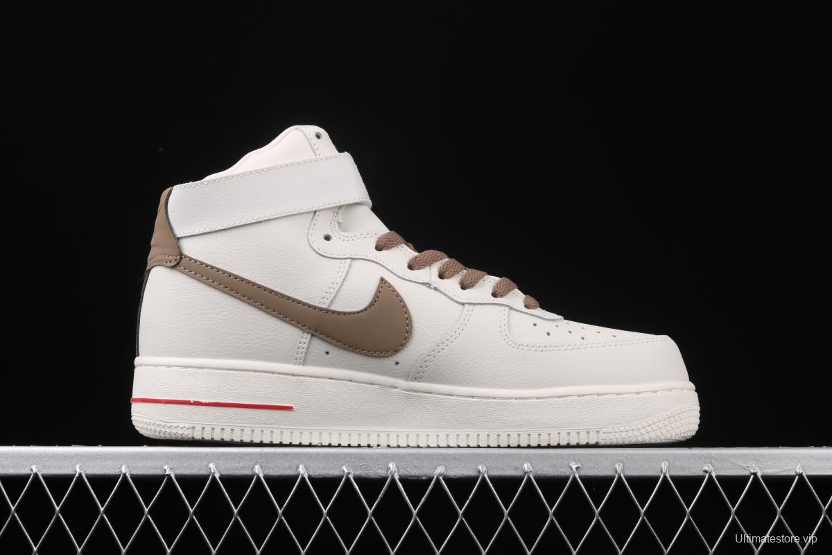 NIKE Air Force 1 Mid milky white light brown hook high-top casual board shoes 808788-995