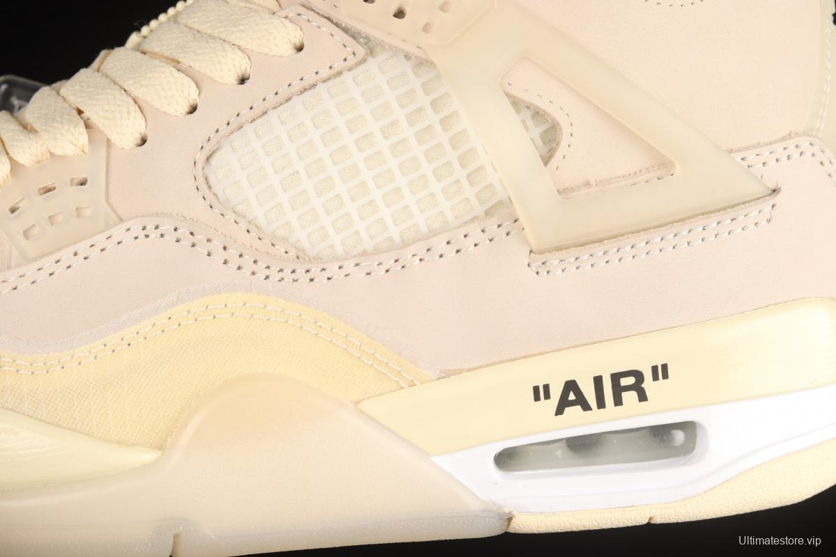 OFF-WHITE x Air Jordan 4 Retro Cream/Sail retro leisure sports culture basketball shoes CV9388-100