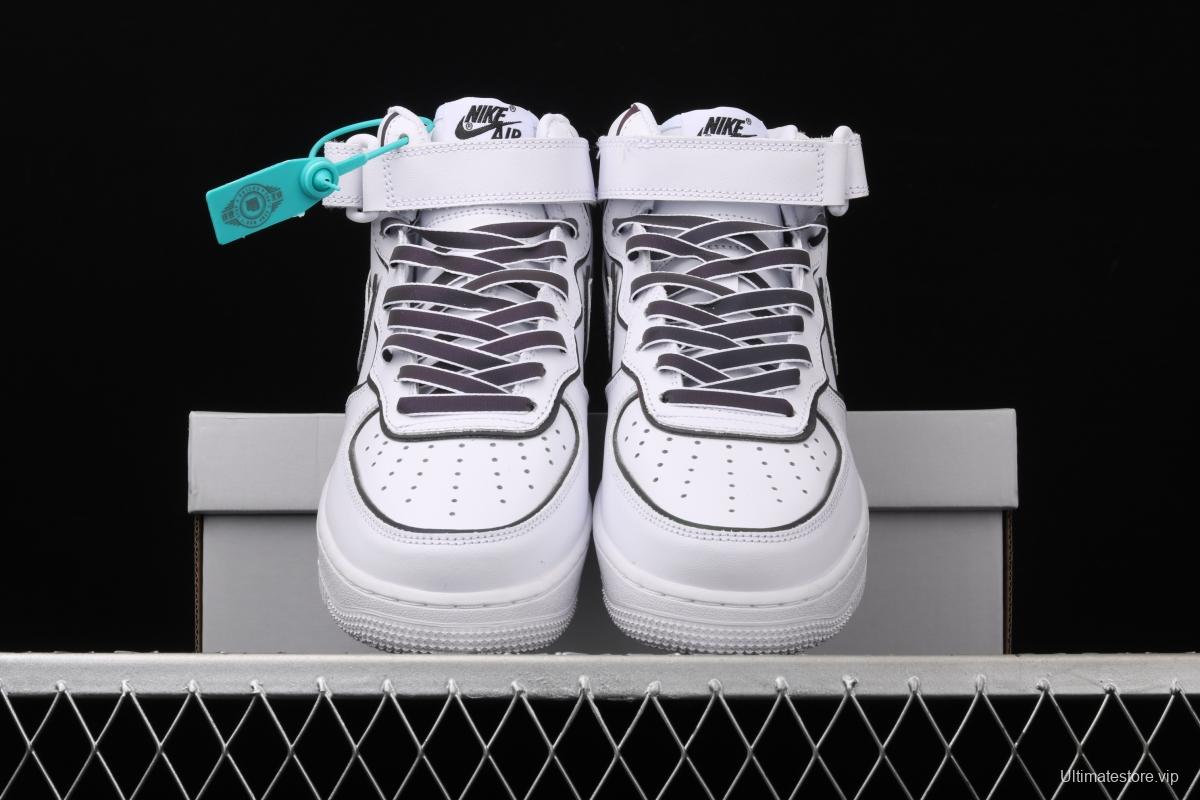 NIKE Air Force 1' 07 Mid laser white 3M reflective medium-help leisure sports board shoes 368742-810