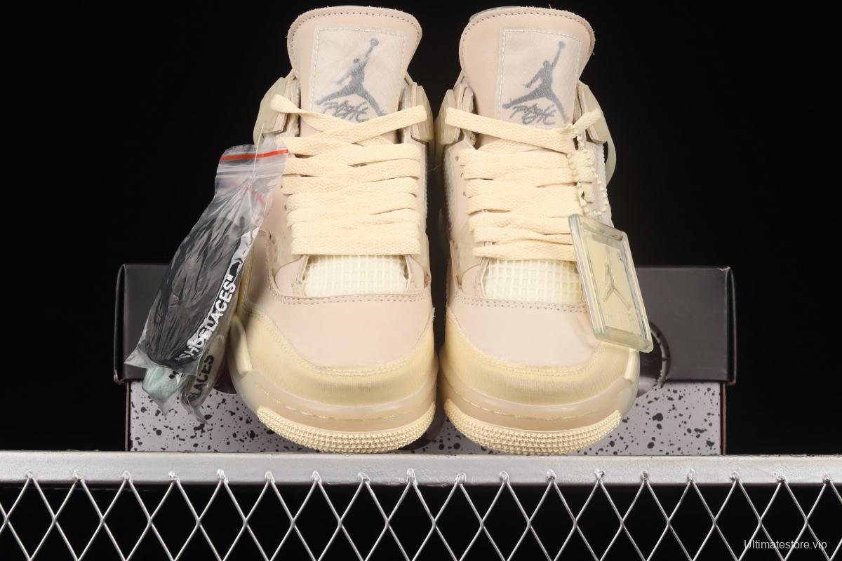 OFF-WHITE x Air Jordan 4 Retro Cream/Sail retro leisure sports culture basketball shoes CV9388-100