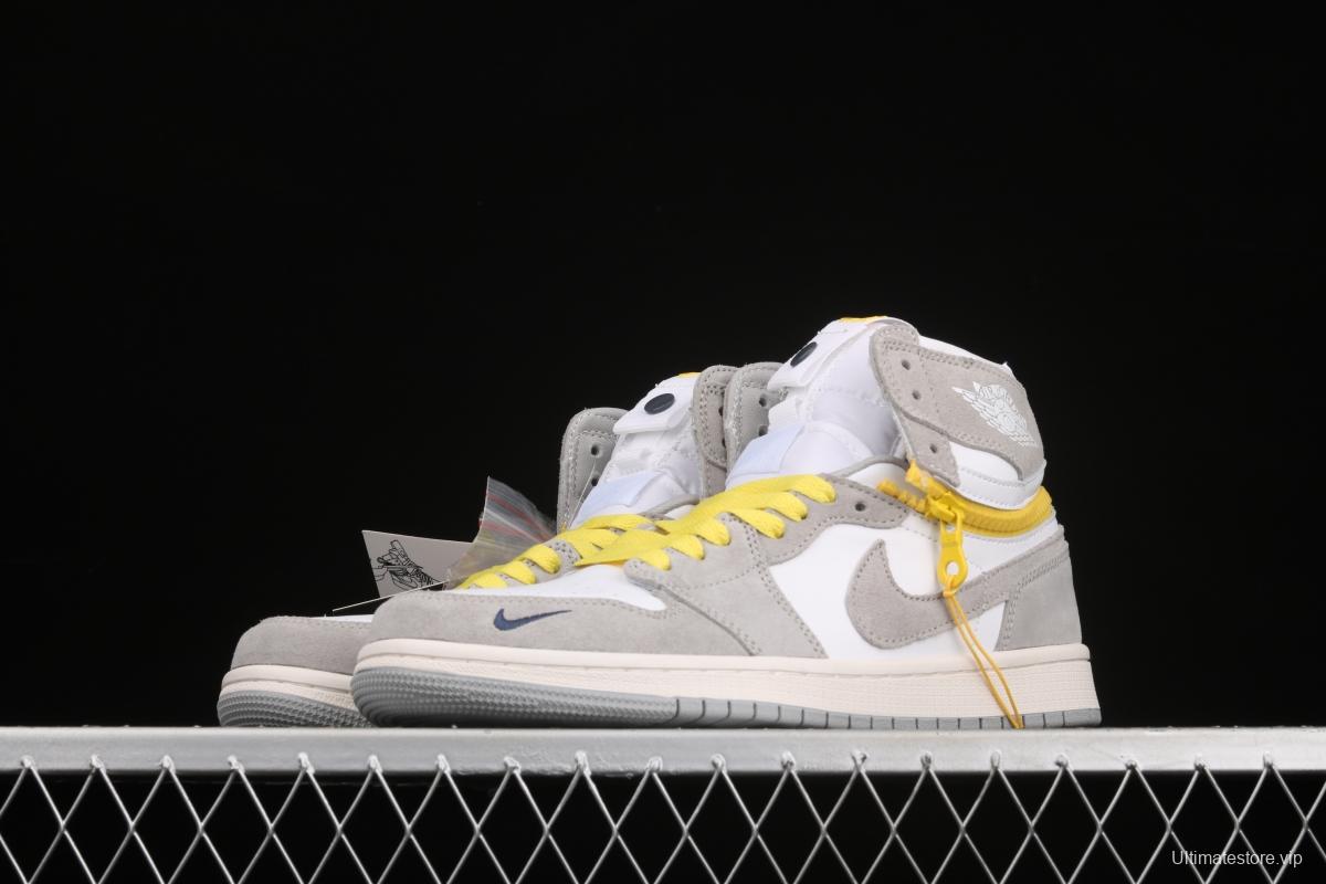 Air Jordan 1 Switch Light Smoke Grey soot zipper J1 high-end cultural basketball shoes CW6576-100