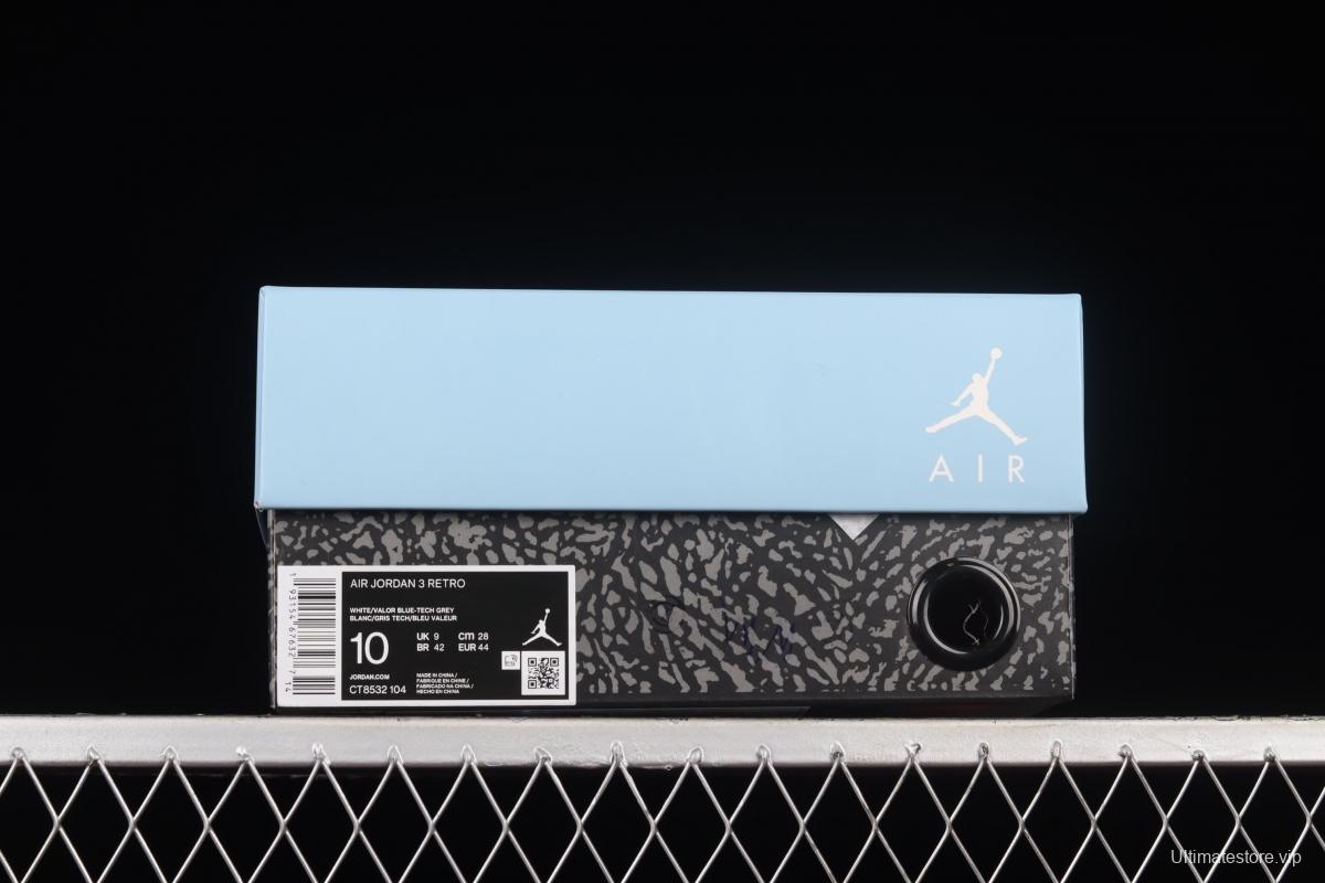 Air Jordan 3 UNC AJ3 Joe 3 North Carolina blue white burst blue crack in the basketball shoes CT8532-104