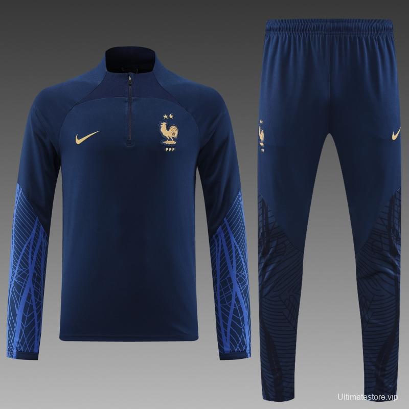 2022 France Navy Half Zipper Tracksuit Half Zipper Tracksuit