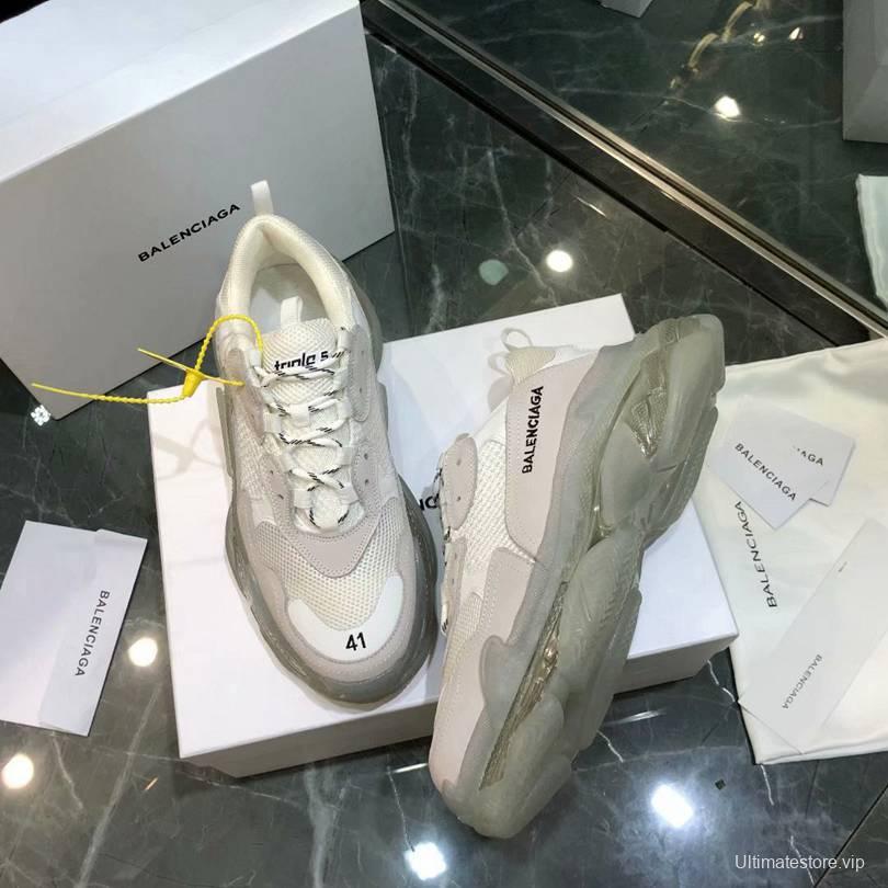 Men/Women Balenciaga Triple S White Clear Sole Khaki Sneaker Item 638038