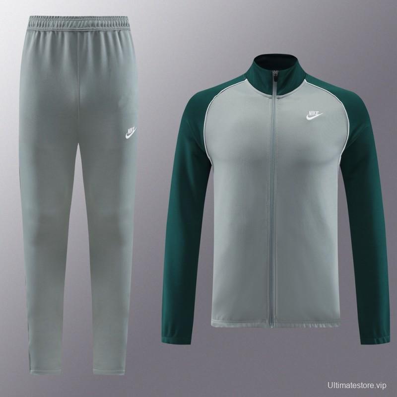2023 NIKE Grey/Dark Green Hoodie Full Zipper Jacket +Pants