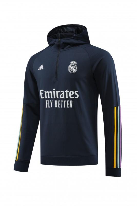 23/24 Real Madrid Navy Hoodie Half Zipper Jacket+ Pants