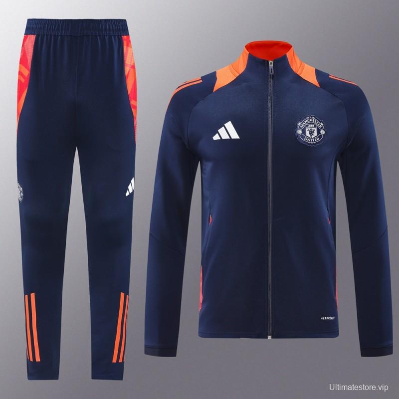 24/25 Manchester United Navy/Orange Full Zipper Jacket +Long Pants