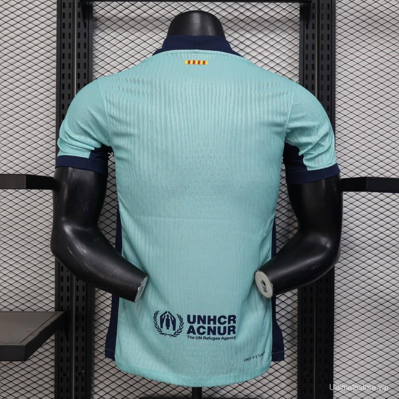 Player Version 25/26 Barcelona Blue 125Th Anniversary Mint Green Jersey with Navy Blue Stripe and Spotify Sponsor