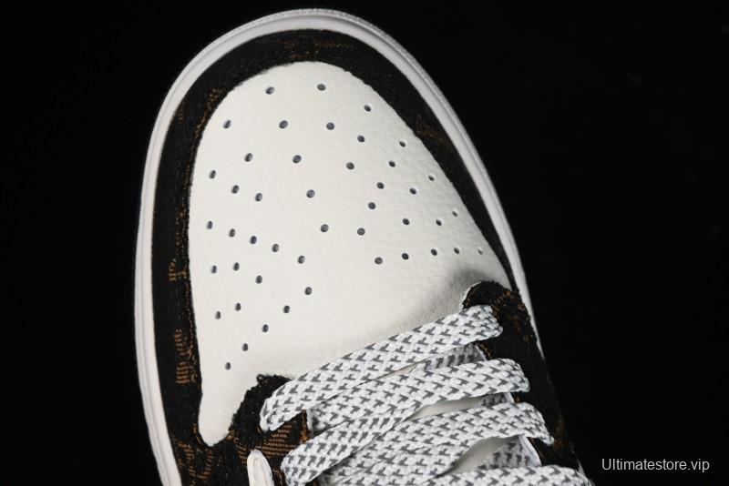 Nike Travis Scott x Fragment Design x Air Jordan 1 Low OG SP AJ1 LV Classic Black Gold Low-top Casual Sneakers - SJ2068-103