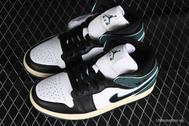 Nike Air Jordan 1 Mid AJ1 Snake Black Green Toe Mid-Top Basketball Shoes - FQ7818-100