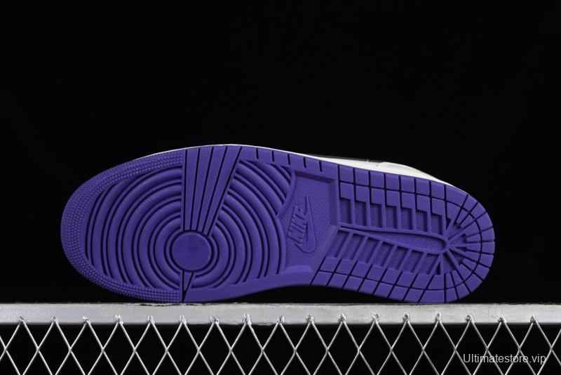 Nike Air Jordan 1 Low SE Casual Sneakers in Black White with Metallic Purple Accents - HF5759-101
