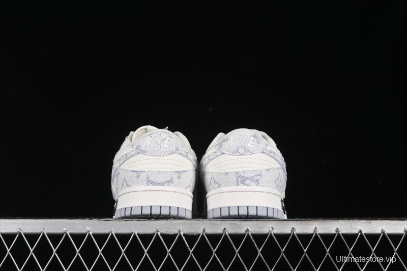 Nike SB Dunk Low LV Collaboration - Purple Denim with White and Purple Swoosh Anniversary High-End Custom Low-Top Casual Sneakers - DJ2024-010