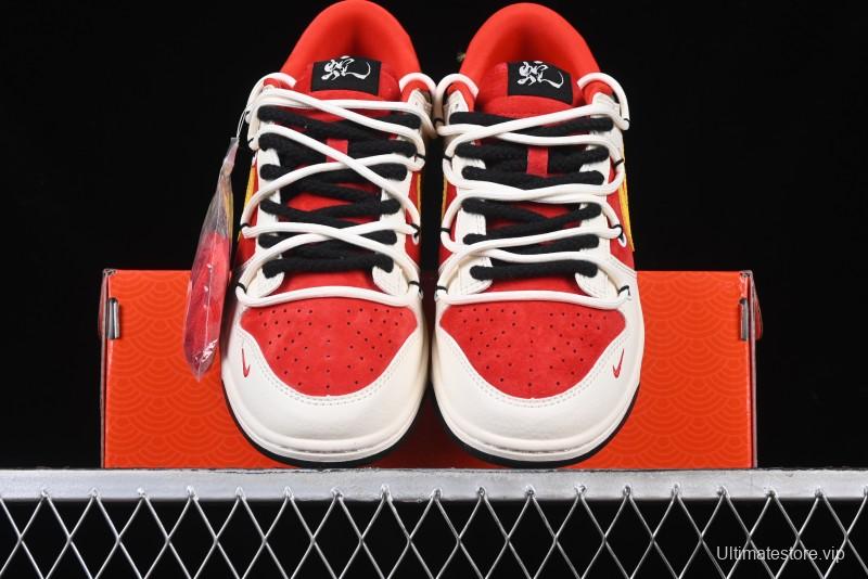 Nike SB Dunk Low Year of the Snake Series Beige Red Yellow Swoosh Anniversary Custom Low-Top Casual Skate Shoes - YX5066-265