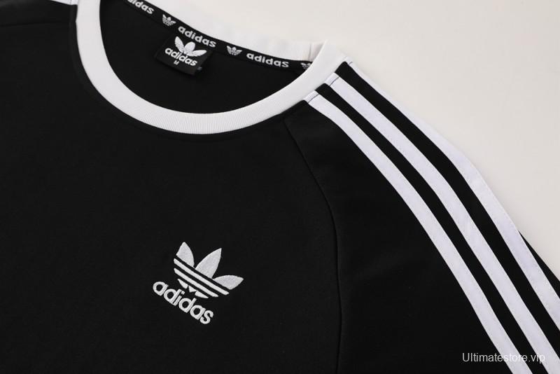 2025 Adidas Originals Long Sleeve T-Shirt Collection - Navy/White/Black with 3-Stripes