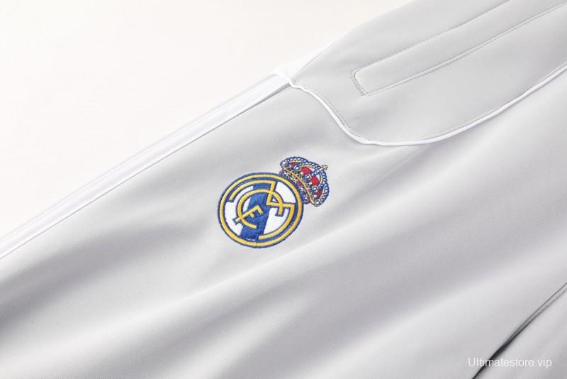 25/26 Real Madrid Grey/White Full Zipper Jacket + Long Pants