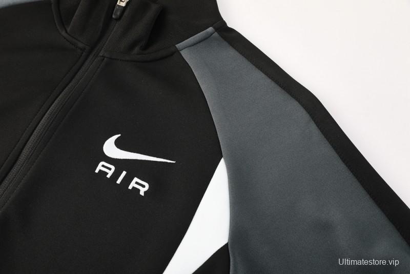 2025 Nike Air Black Tracksuit Set with Gray and White Accents Full Zipper Jacket + Long Pants