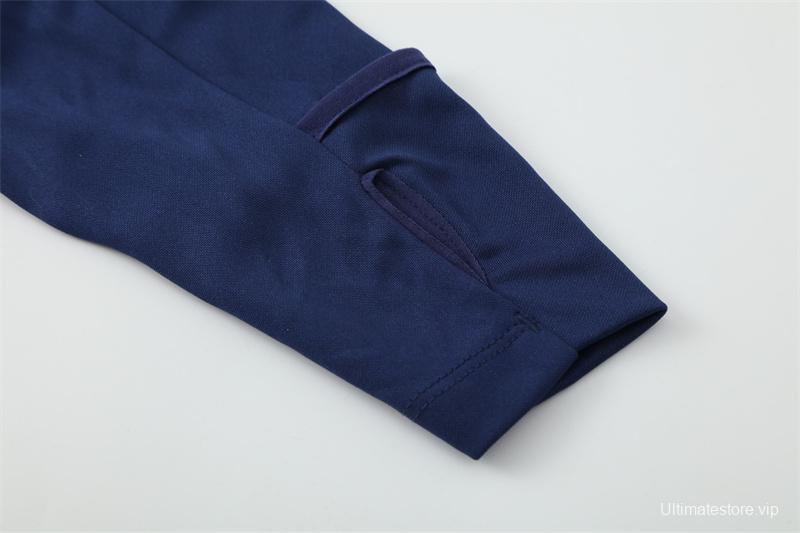 Retro 16/17 Real Madrid Royal Blue Half Zipper Jacket+Long Pants