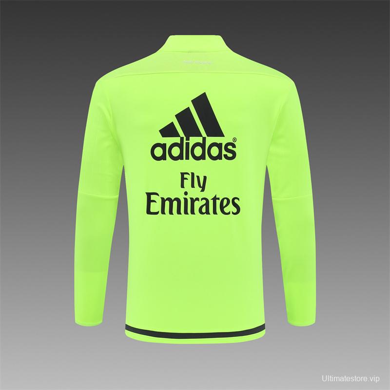 Retro 15/16 Real Madrid Fluorescent Green Half Zipper Jacket+Long Pants