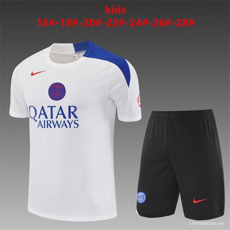 25/26 Kids PSG White T90 Short Sleeve+Soccer Shorts