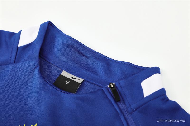 2002 Brazil Color Blue Half Zipper Jacket+Long Pants