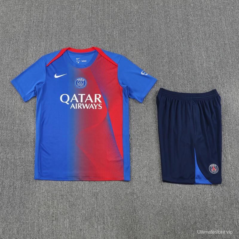 25/26 PSG Red/Blue Short Sleeve Jersey+Shorts