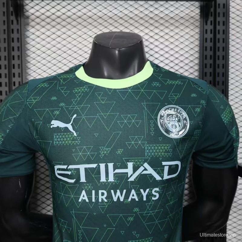 25/26 Player Version  Manchester City Third Dark Green with Geometric Triangle Pattern Jersey