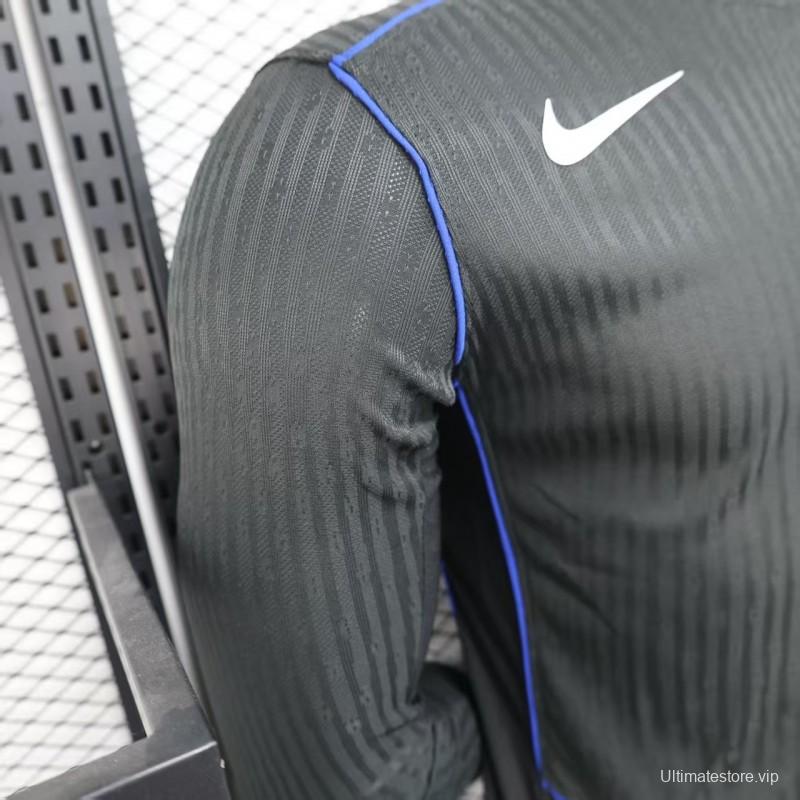 25/26 Player Version  Chelsea Away Dark Gray with Vertical Stripe Texture and Blue Piping Jersey