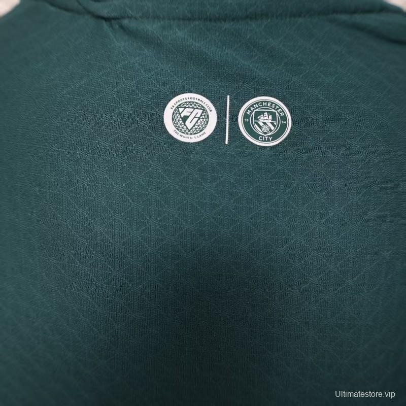 25/26 Player Version  Manchester City Third Dark Green with Geometric Triangle Pattern Jersey