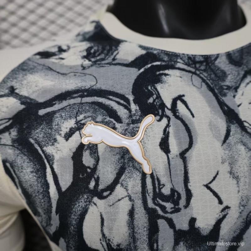 25/26 Player Version Manchester City White with Black Marble Abstract Art Pattern Jersey