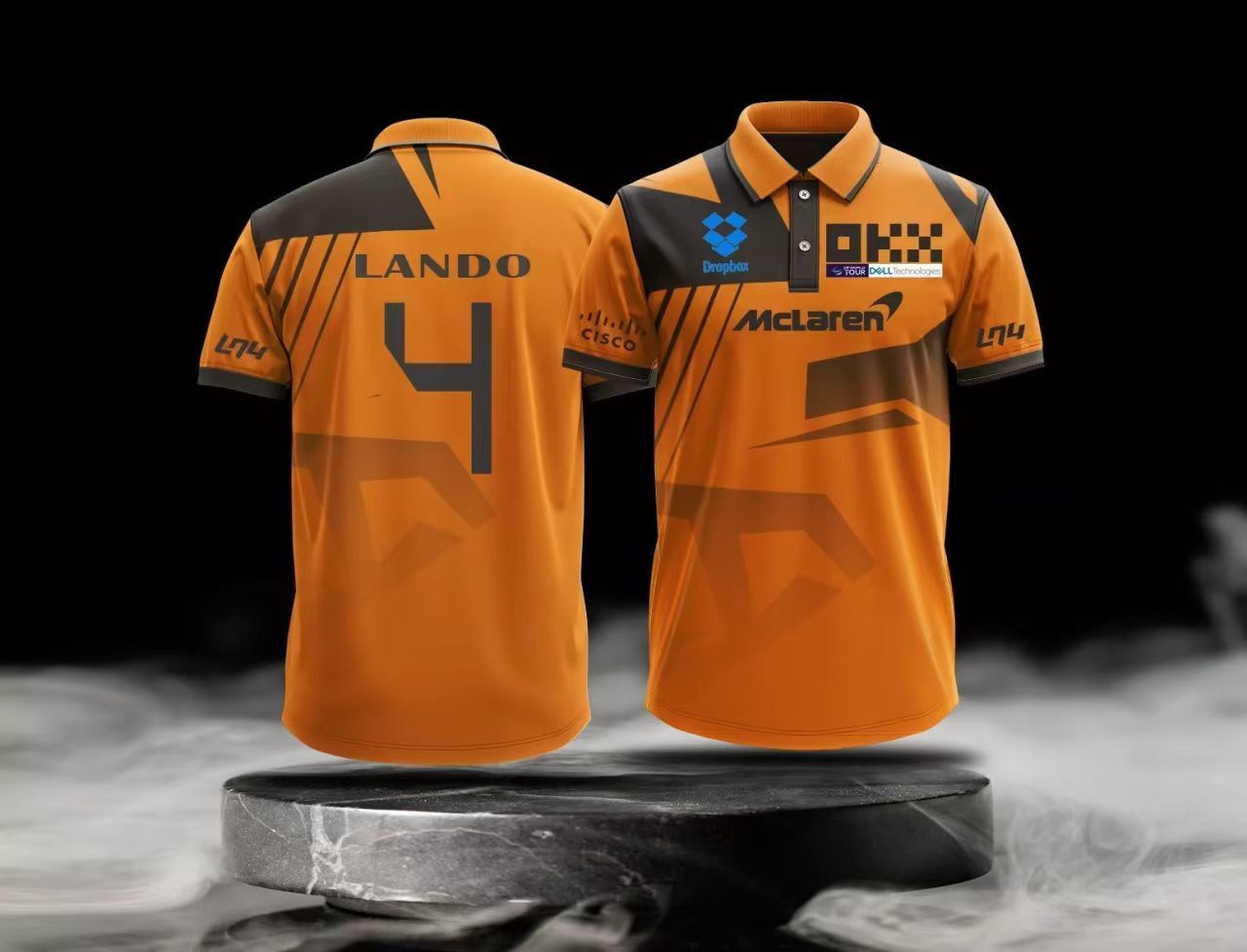 2024 F1  McLaren Racing Papaya Orange with Black Diagonal Stripe Motorsports Polo