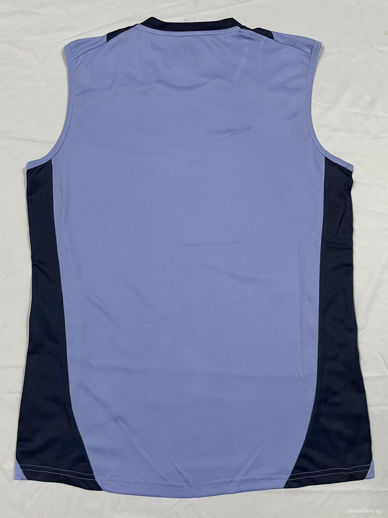 2024 New Zealand All Blacks Light Blue with Navy Side Panels Sleeveless Jersey