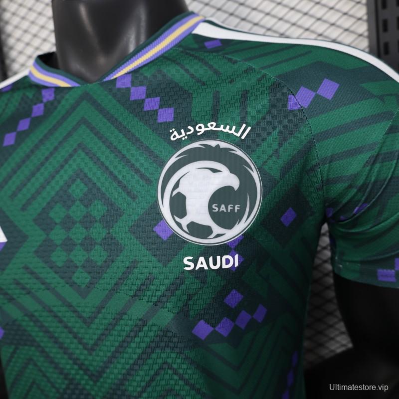 Player Version 2026 Saudi Arabia Home Green with Geometric Diamond Pattern Jersey