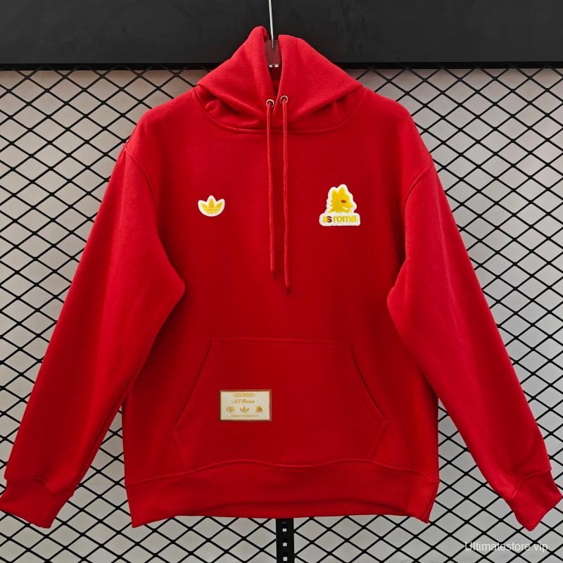 25/26 Adidas x AS Roma Retro  Embroidered Logo Hoodie 9 Colors