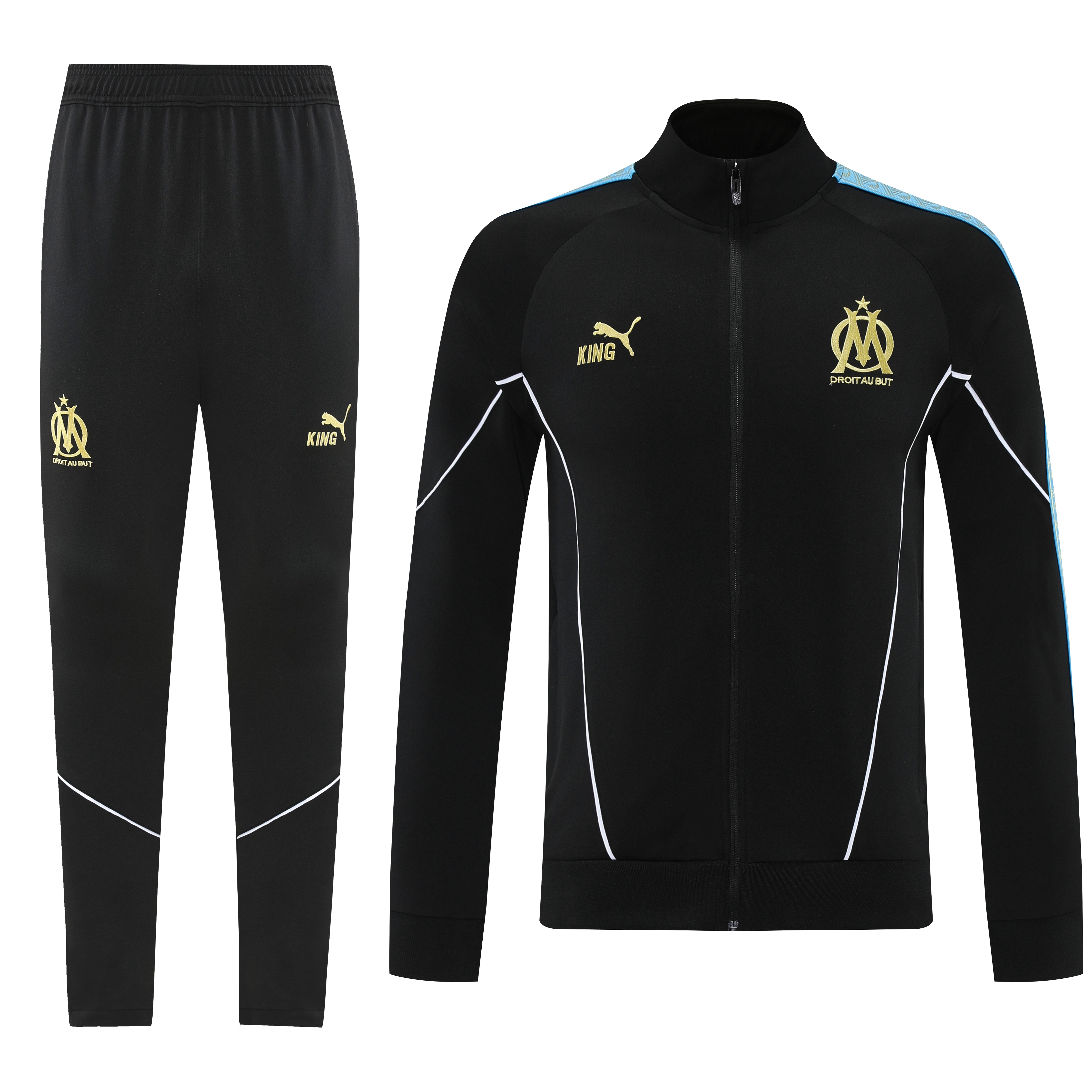 25/26 Olympique Marseille Black Full zipper Jacket Tracksuit+ long pants