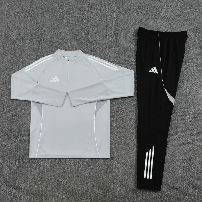 25/26  Adidas Light Grey Full zipper Jacket Tracksuit+ long pants