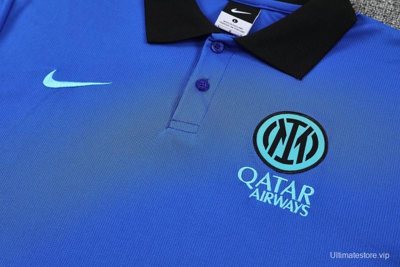 26/27  Inter Milan Blue Polo Training Shirt + Black Long Pants Tracksuit