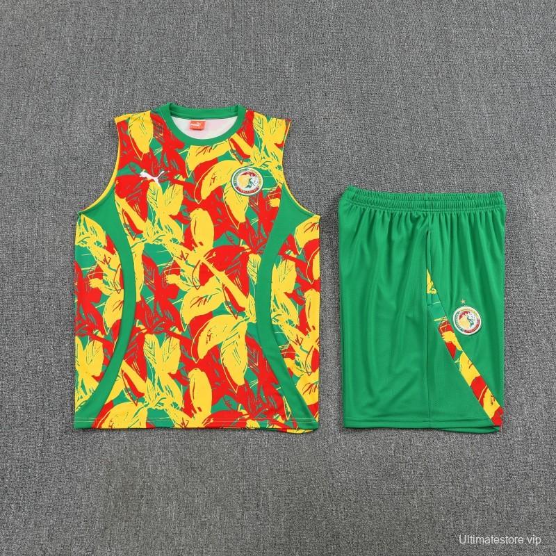 25/26 Senegal Green Tropical Floral Print Sleeveless Training Vest +Shorts Set