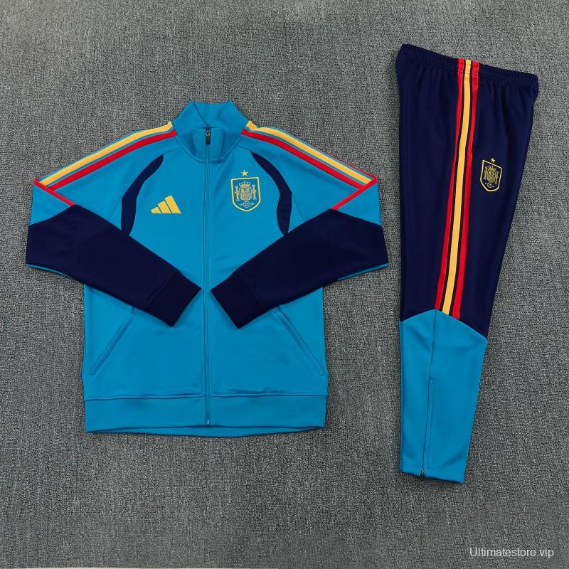 26/27 Spain Light Blue Full Zipper Jacket Tracksuit + Long Pants