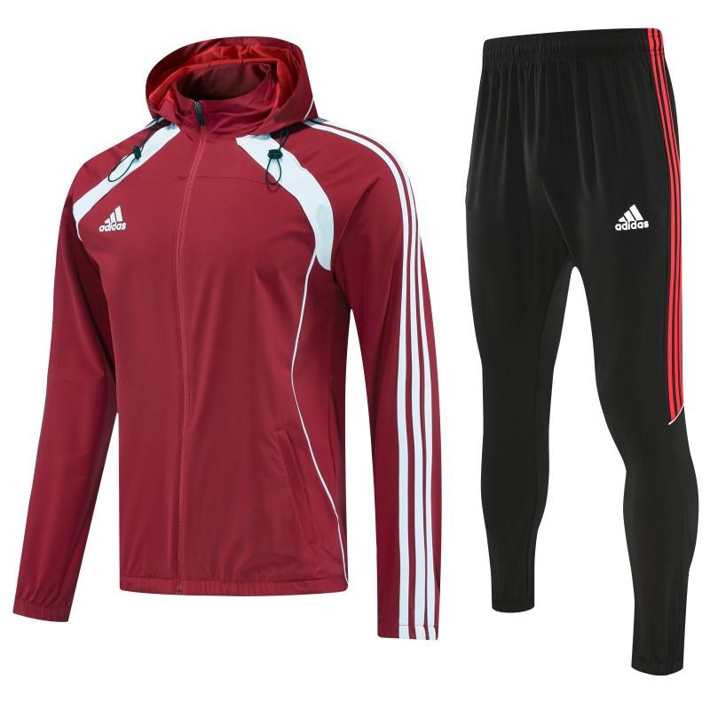 26/27 Adidas Red Full Zipper Hooded Jacket Tracksuit + Black Long Pants