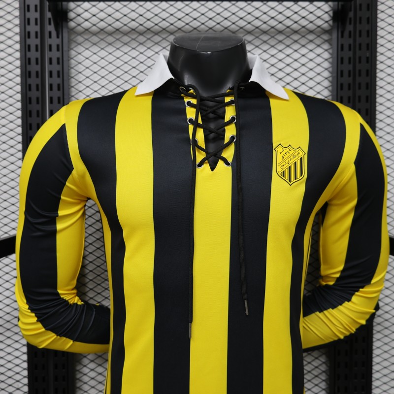 Player Version 2026 Peñarol Yellow & Black Vertical Stripes Long Sleeve Retro Heritage Jersey
