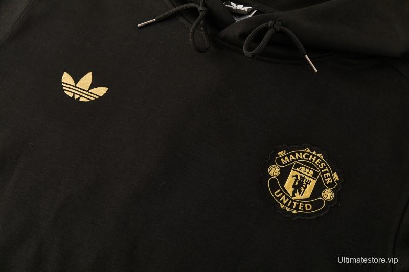 26/27 Manchester United Black Pullover Hooded Tracksuit + Long Pants