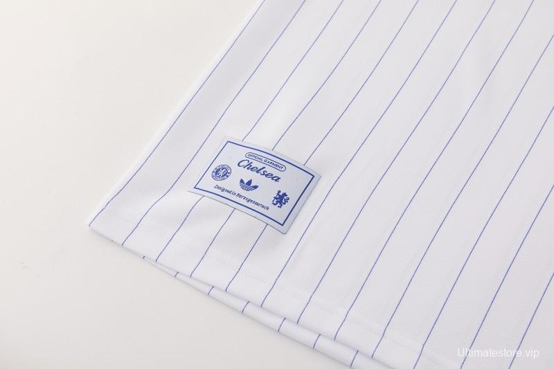 26/27 Chelsea FC White Stripes Short Sleeve+Blue Soccer Shorts