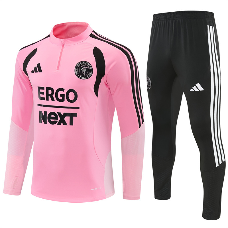 2026 Inter Miami CF Pink  Half Zipper Jacket Tracksuit + Black Long Pants
