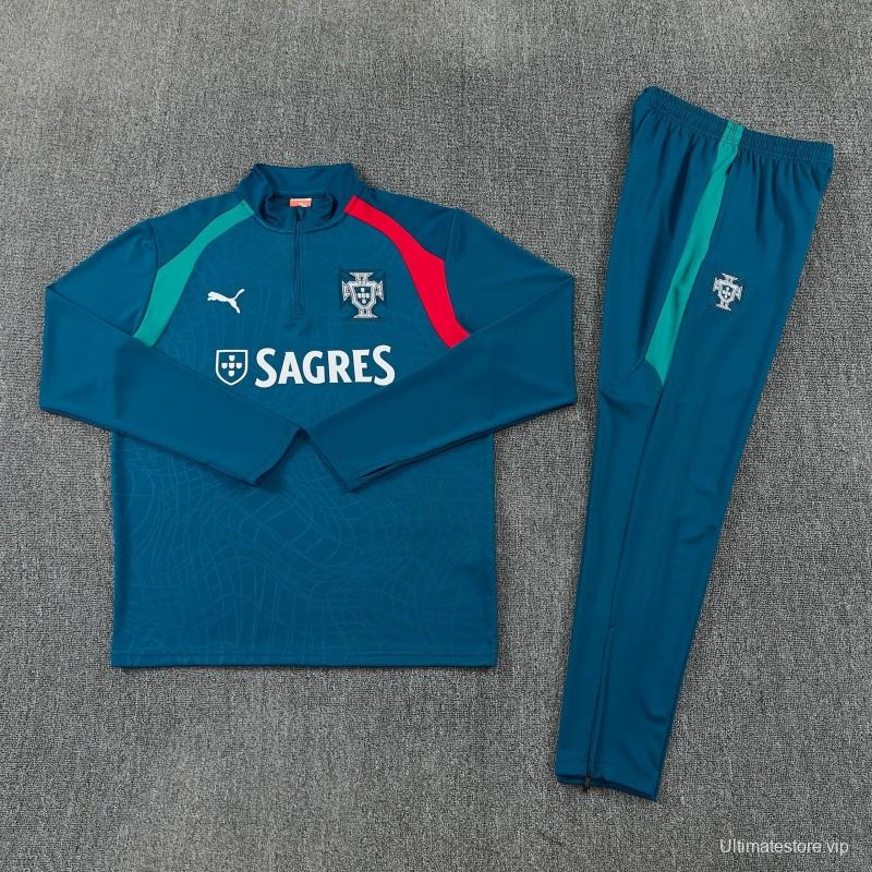 26/27 Portugal Teal Half Zipper Jacket Tracksuit + Long Pants