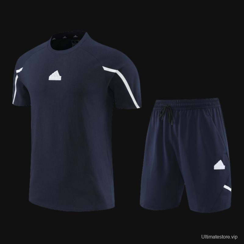 23/24 Adidas Navy Cotton Short Sleeve Jersey+Shorts