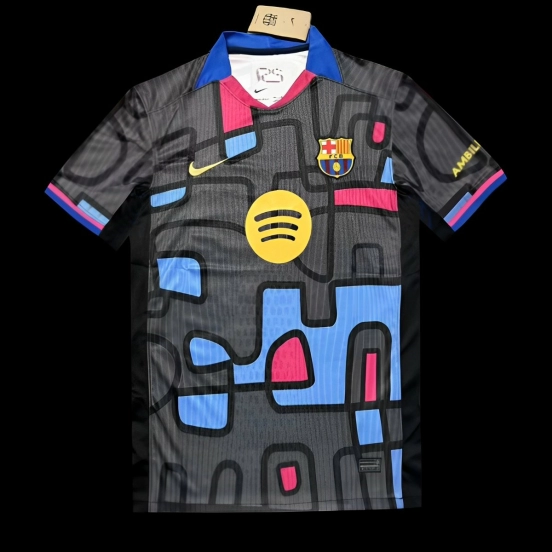 25/26 FC Barcelona Black with Blue & Pink Abstract Pattern Jersey