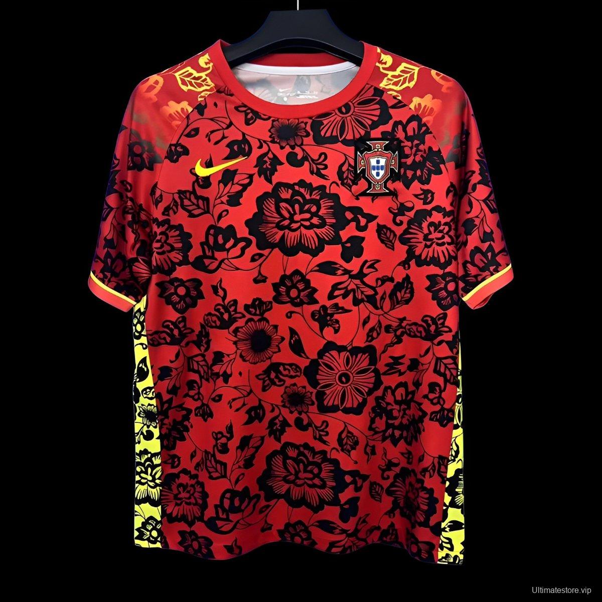 2025 Portugal Red with Floral Pattern Jersey
