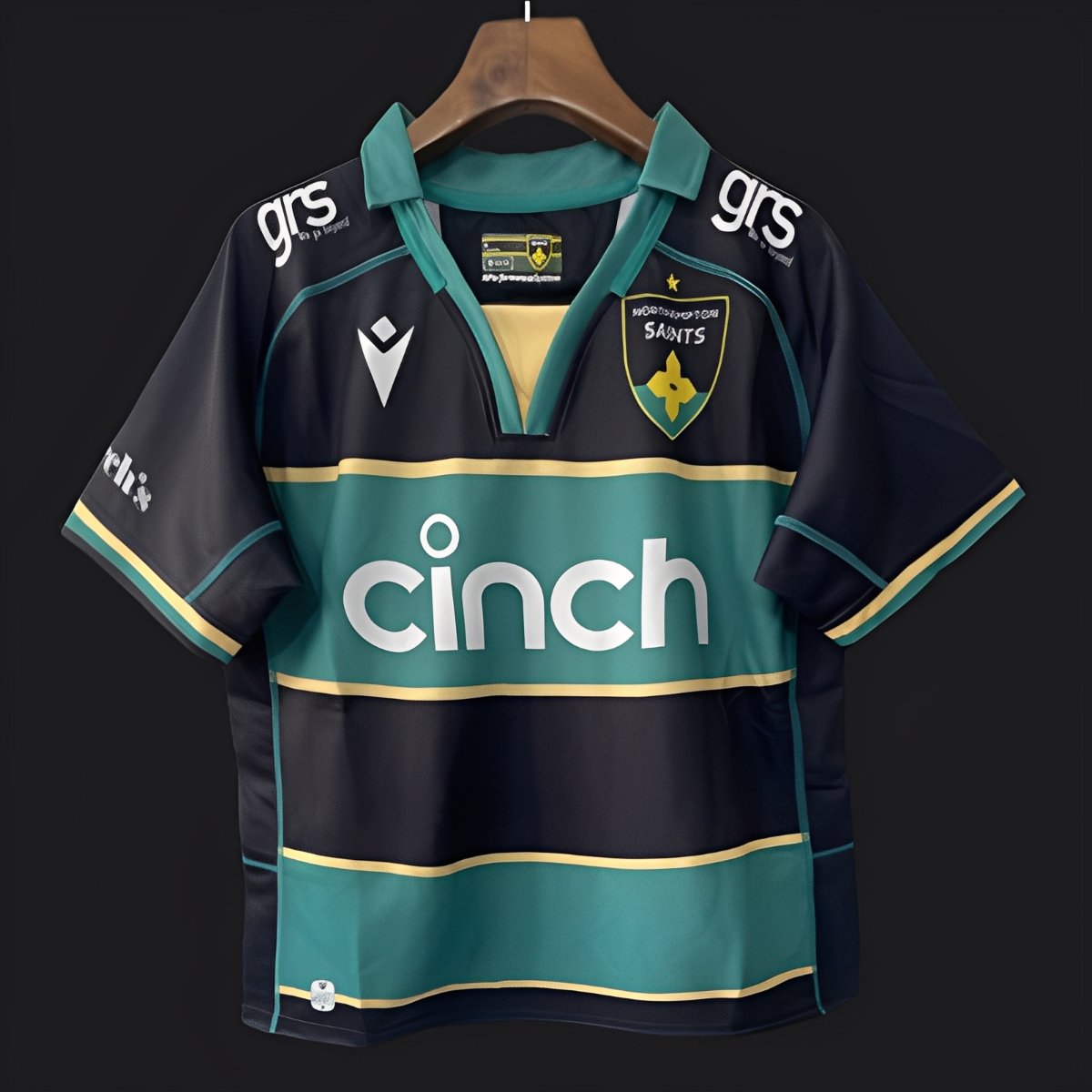 25/26 Northampton Saints Green with Black and Gold Hooped Jersey