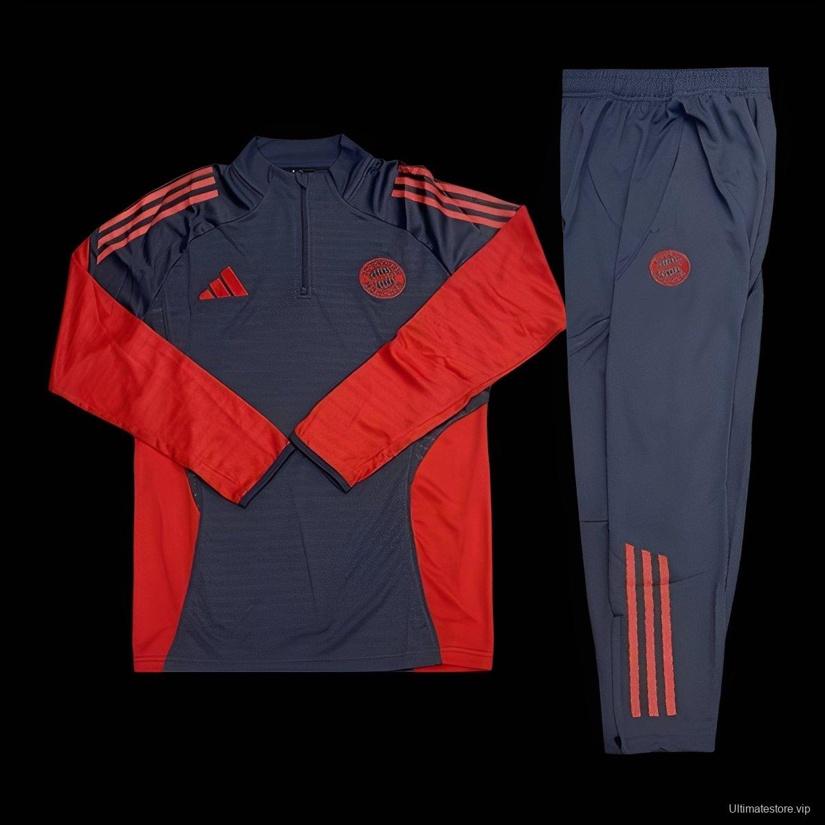 25/26 Bayern Munich Grey with Red Color Block Half Zipper Jacket Tracksuit +Long Pants