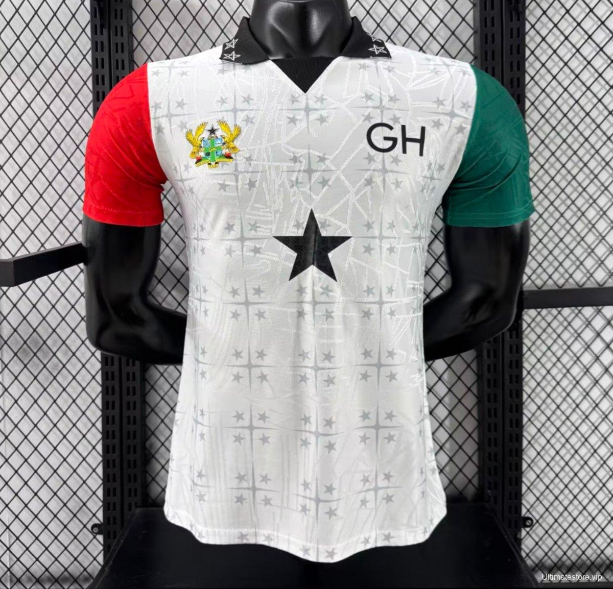 Player Version 2026 Ghana White with Black Star and Red-Green Sleeves Jersey